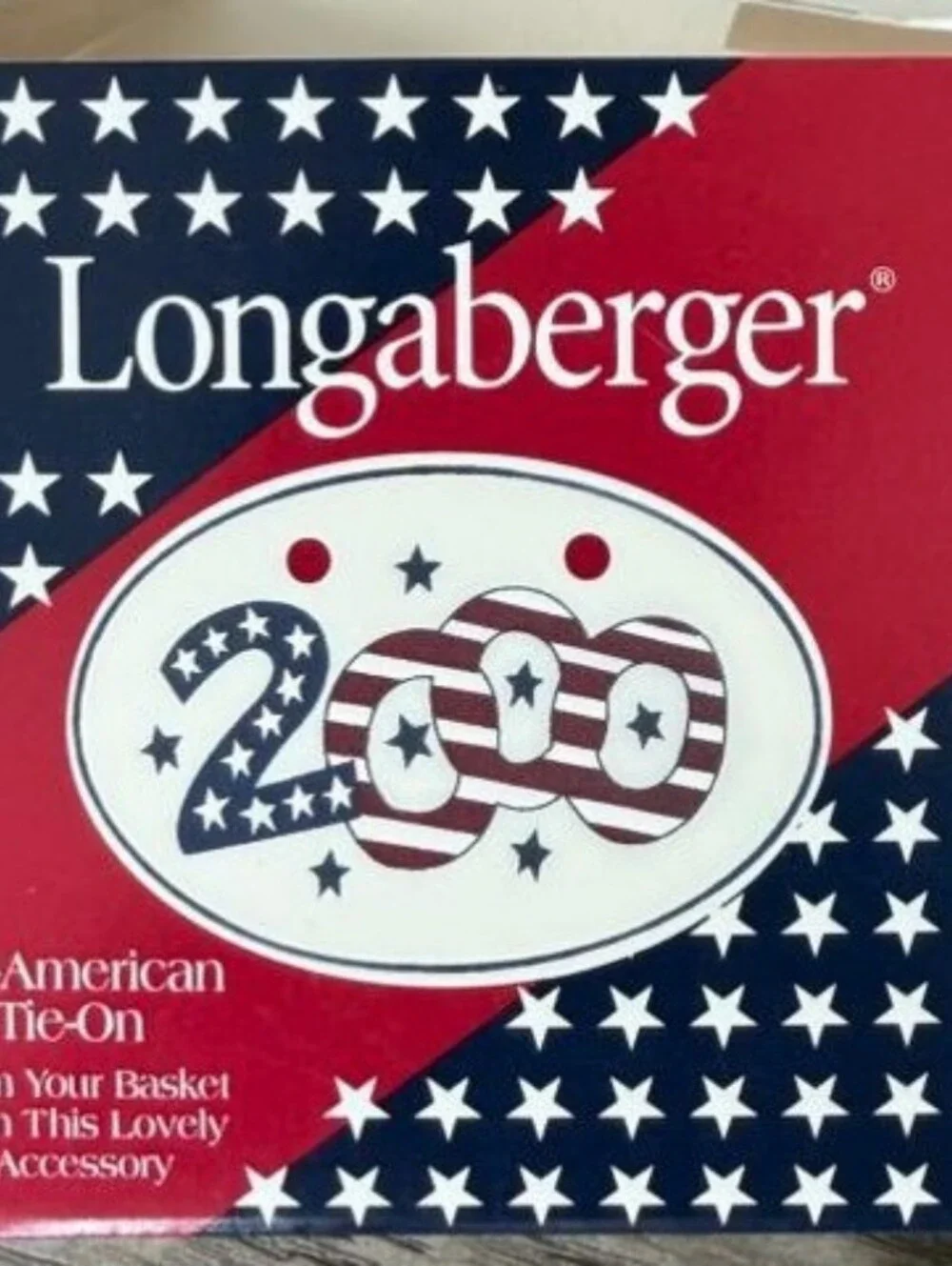 Longaberger Vintage Americana Ceramic Tie-On Set of 2 Flag 2000 Boxed Never Used